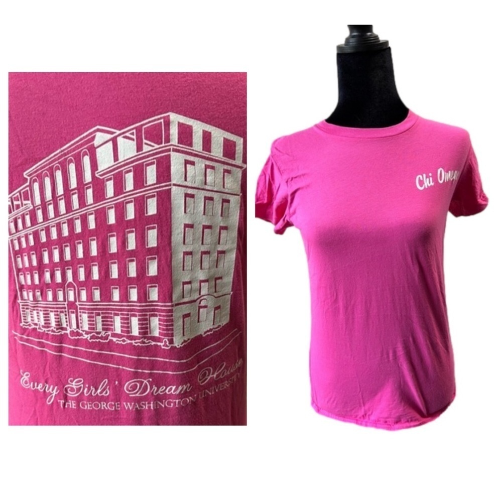 EUC Women’s Chi Omega XO Sorority Pink T-Shirt American Apparel Size Medium